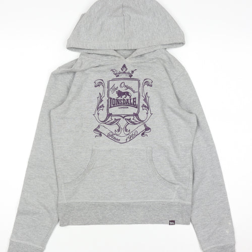Lonsdale London Boys Grey Pullover Hoodie Size 8 Cotton Blend