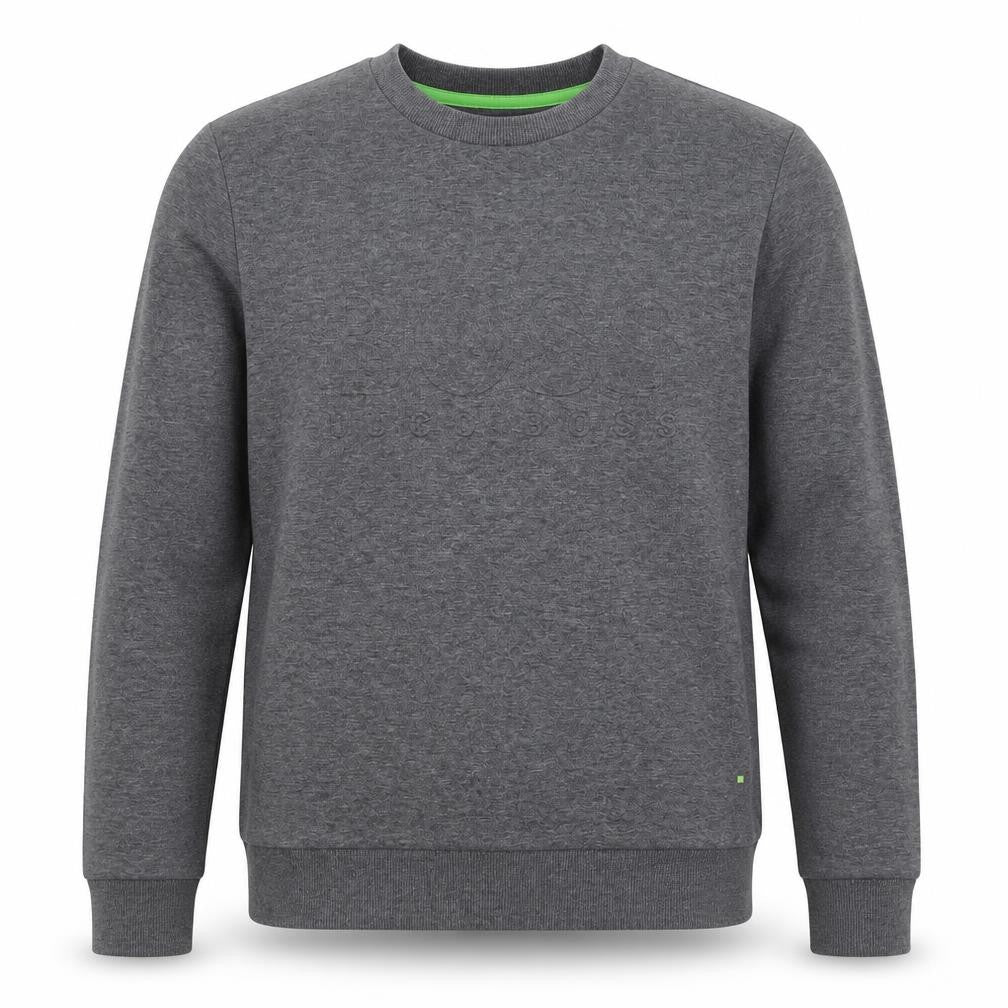 Front view of Hugo Boss Men's Grey Slim Fit Crew Neck Sweatshirt, size M