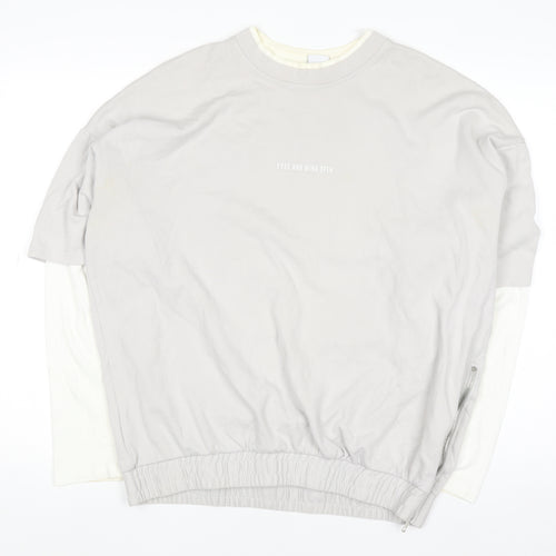 ZARA Women Grey Sweatshirt Medium 100% Cotton Long Sleeve Pullover