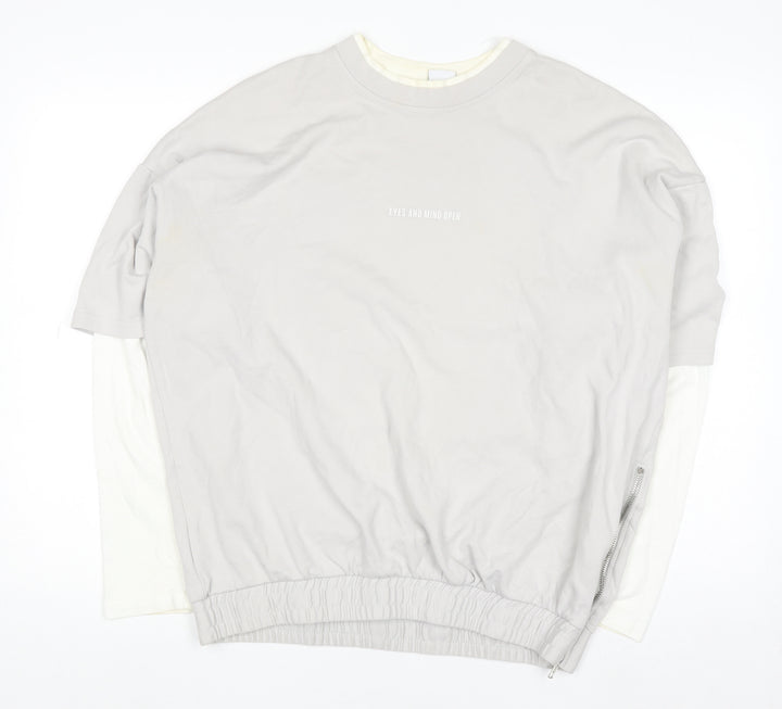 ZARA Women Grey Sweatshirt Medium 100% Cotton Long Sleeve Pullover