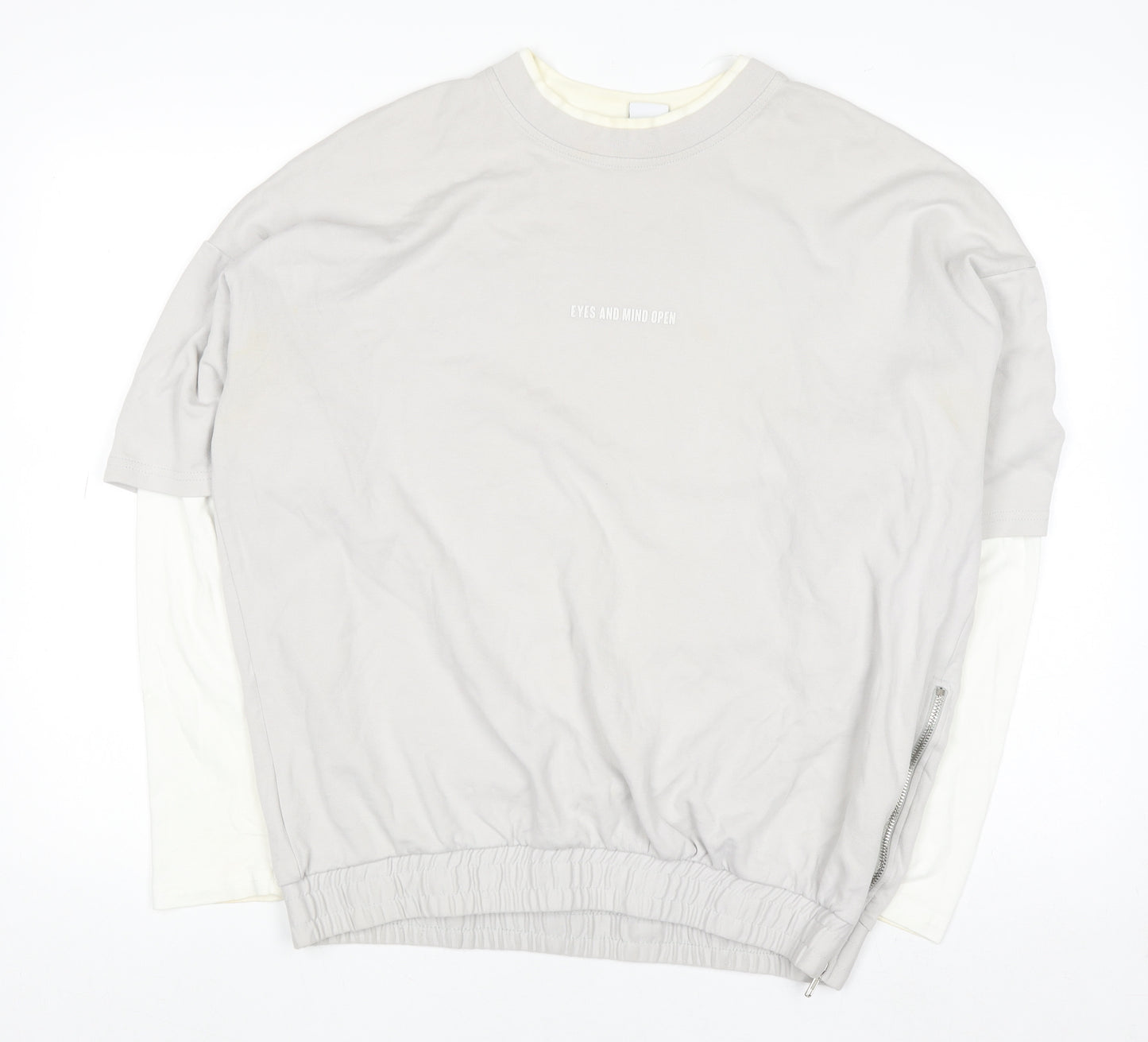 ZARA Women Grey Sweatshirt Medium 100% Cotton Long Sleeve Pullover