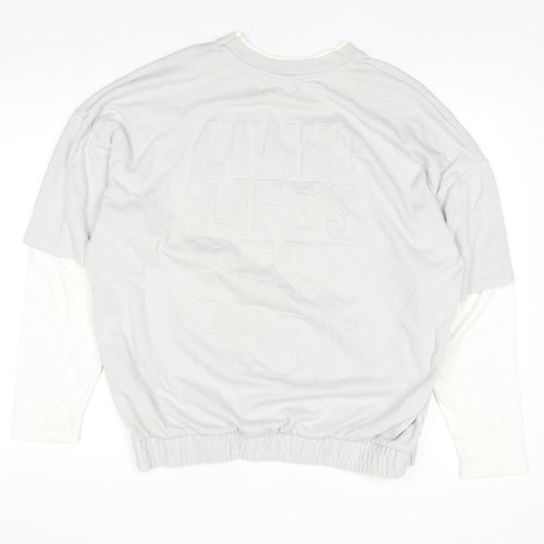 ZARA Women Grey Sweatshirt Medium 100% Cotton Long Sleeve Pullover