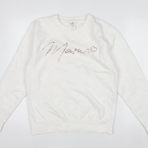 Just Hoods Women White Mama Slogan Sweatshirt Size S Cotton Blend