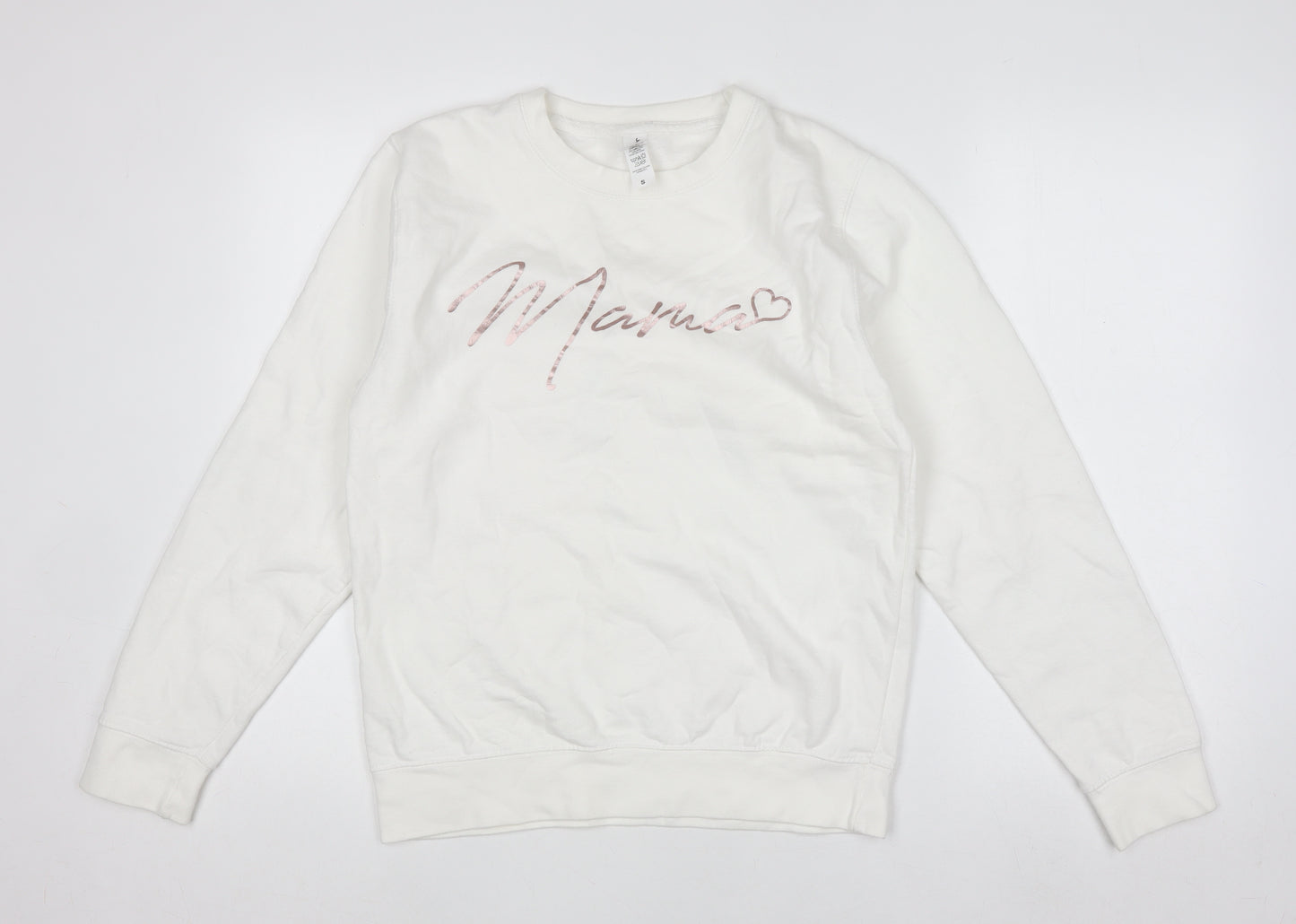 Just Hoods Women White Mama Slogan Sweatshirt Size S Cotton Blend