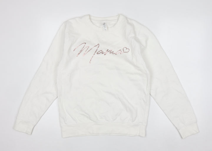 Just Hoods Women White Mama Slogan Sweatshirt Size S Cotton Blend