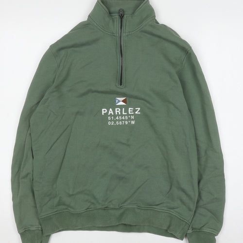 Parlez Men's Green 1/4 Zip Sweatshirt M High Neck Nautical Logo
