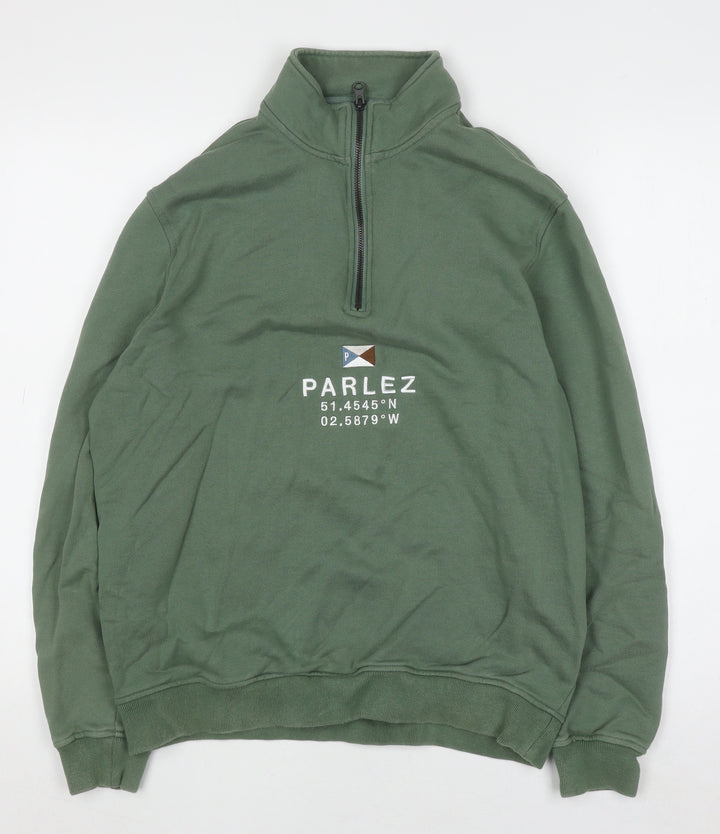Parlez Men's Green 1/4 Zip Sweatshirt M High Neck Nautical Logo