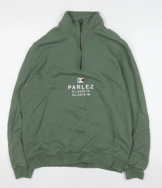 Parlez Men's Green 1/4 Zip Sweatshirt M High Neck Nautical Logo
