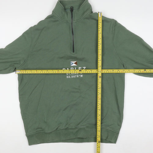 Parlez Men's Green 1/4 Zip Sweatshirt M High Neck Nautical Logo
