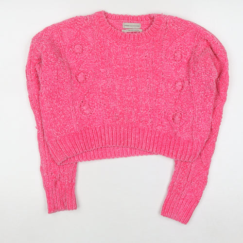 Urban Outfitters Women's Pink Chunky Knit Crew Neck Jumper Size S