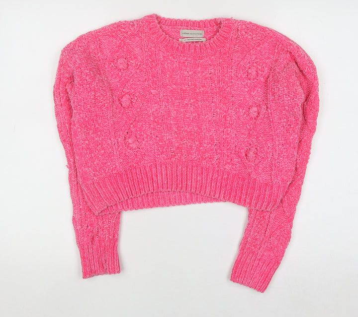 Urban Outfitters Women's Pink Chunky Knit Crew Neck Jumper Size S