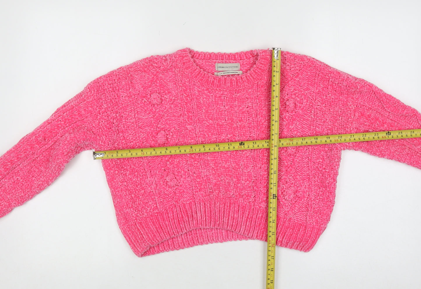 Urban Outfitters Women's Pink Chunky Knit Crew Neck Jumper Size S