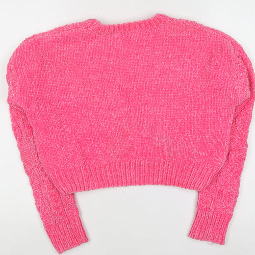 Urban Outfitters Women's Pink Chunky Knit Crew Neck Jumper Size S