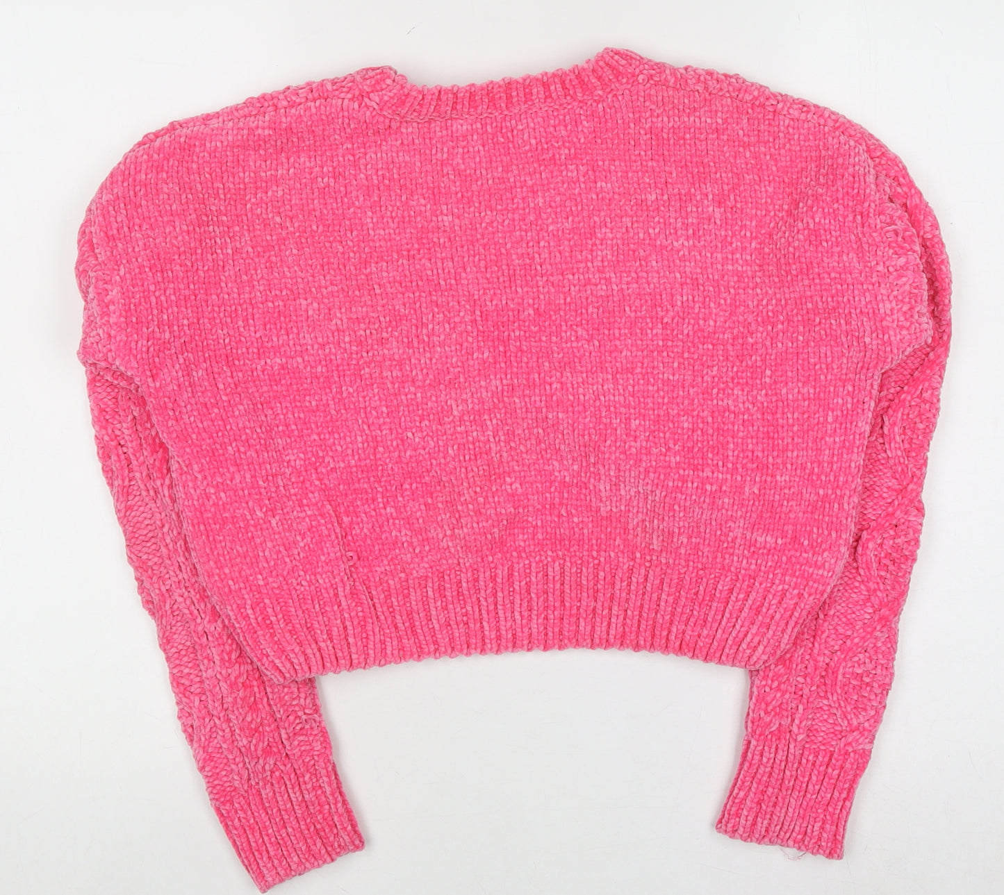 Urban Outfitters Women's Pink Chunky Knit Crew Neck Jumper Size S