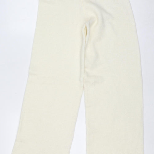 Boohoo Women Ivory Knit Trousers L Acrylic Wool Blend Elastic Waist