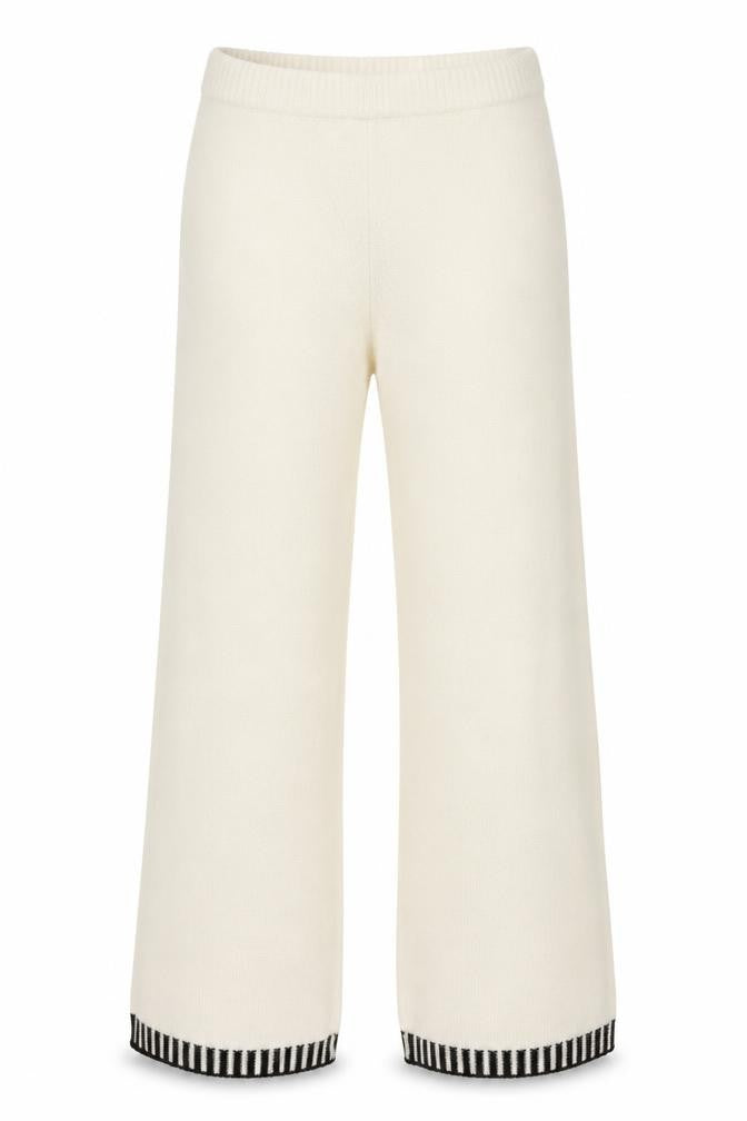 Boohoo Women Ivory Knit Trousers L Acrylic Wool Blend Elastic Waist