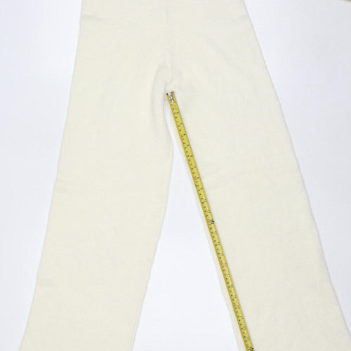 Boohoo Women Ivory Knit Trousers L Acrylic Wool Blend Elastic Waist