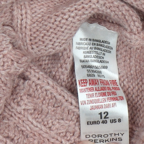 Dorothy Perkins Women's Pink Cable-Knit Acrylic Jumper Size 12
