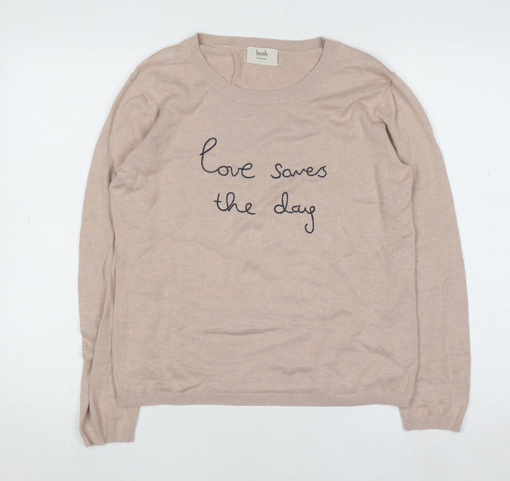 Hush Women’s Beige Embroidered Cotton Modal Jumper Size S