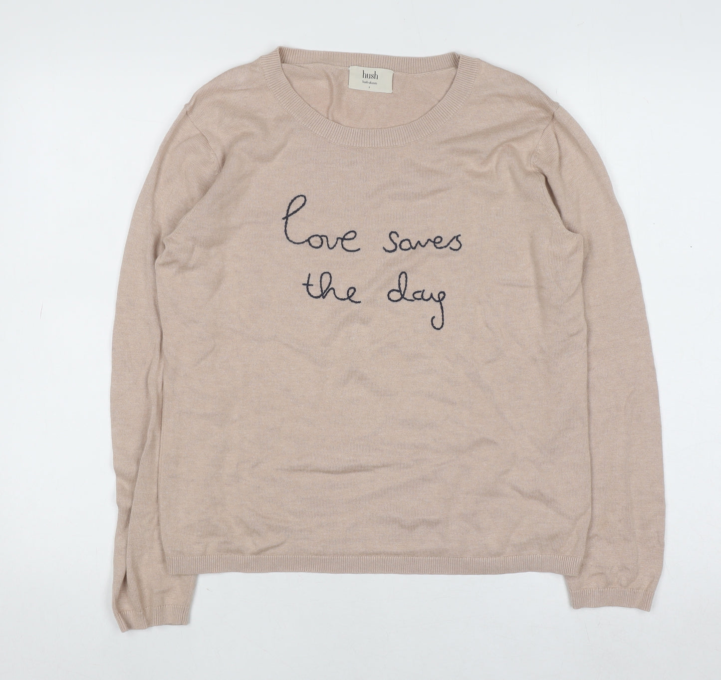 Hush Women’s Beige Embroidered Cotton Modal Jumper Size S