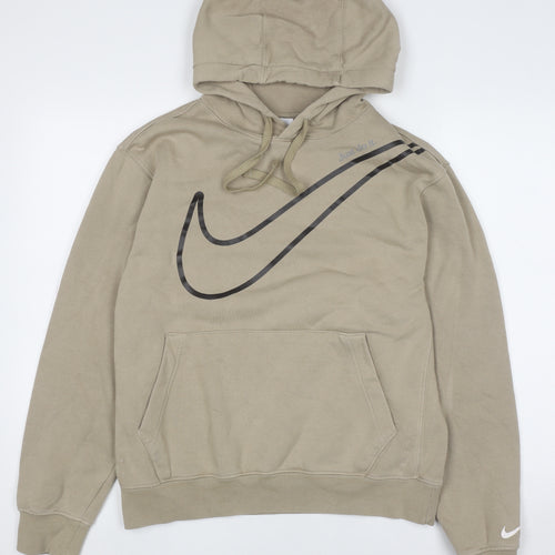 Nike Men's Beige Pullover Hoodie Small Graphic Fleece Sweatshirt