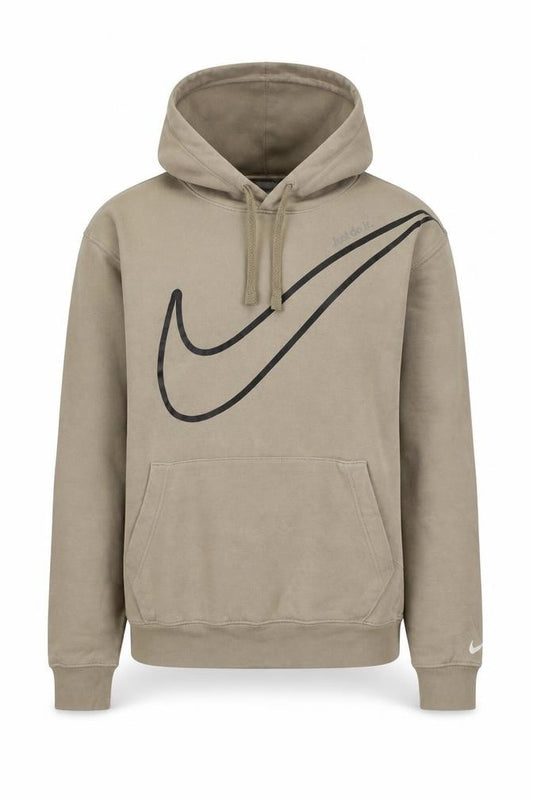 Front view of Nike Men's Beige Pullover Hoodie Small Graphic Fleece Sweatshirt