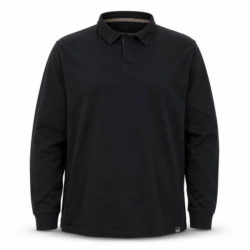 Front view of BAM Men's Black XL Long Sleeve Collared Casual Shirt