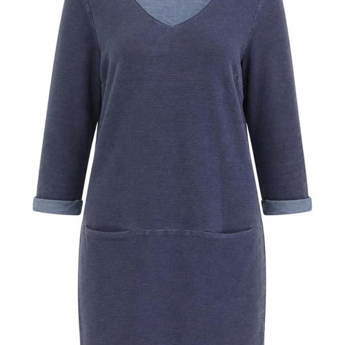 White Stuff Women's Blue Shift Dress Size 10 Cotton Blend V-Neck 3/4 Sleeve
