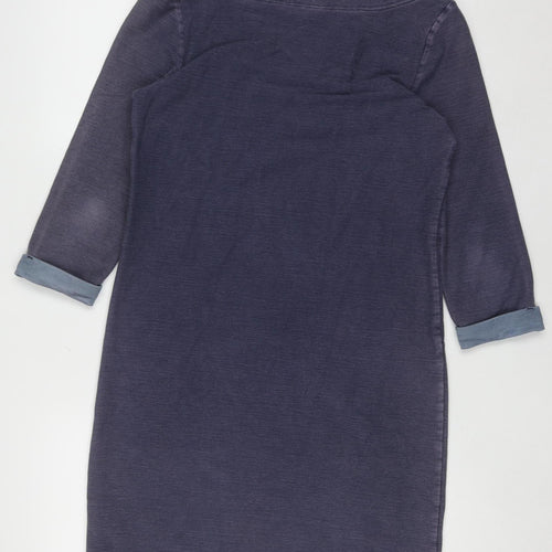 White Stuff Women's Blue Shift Dress Size 10 Cotton Blend V-Neck 3/4 Sleeve