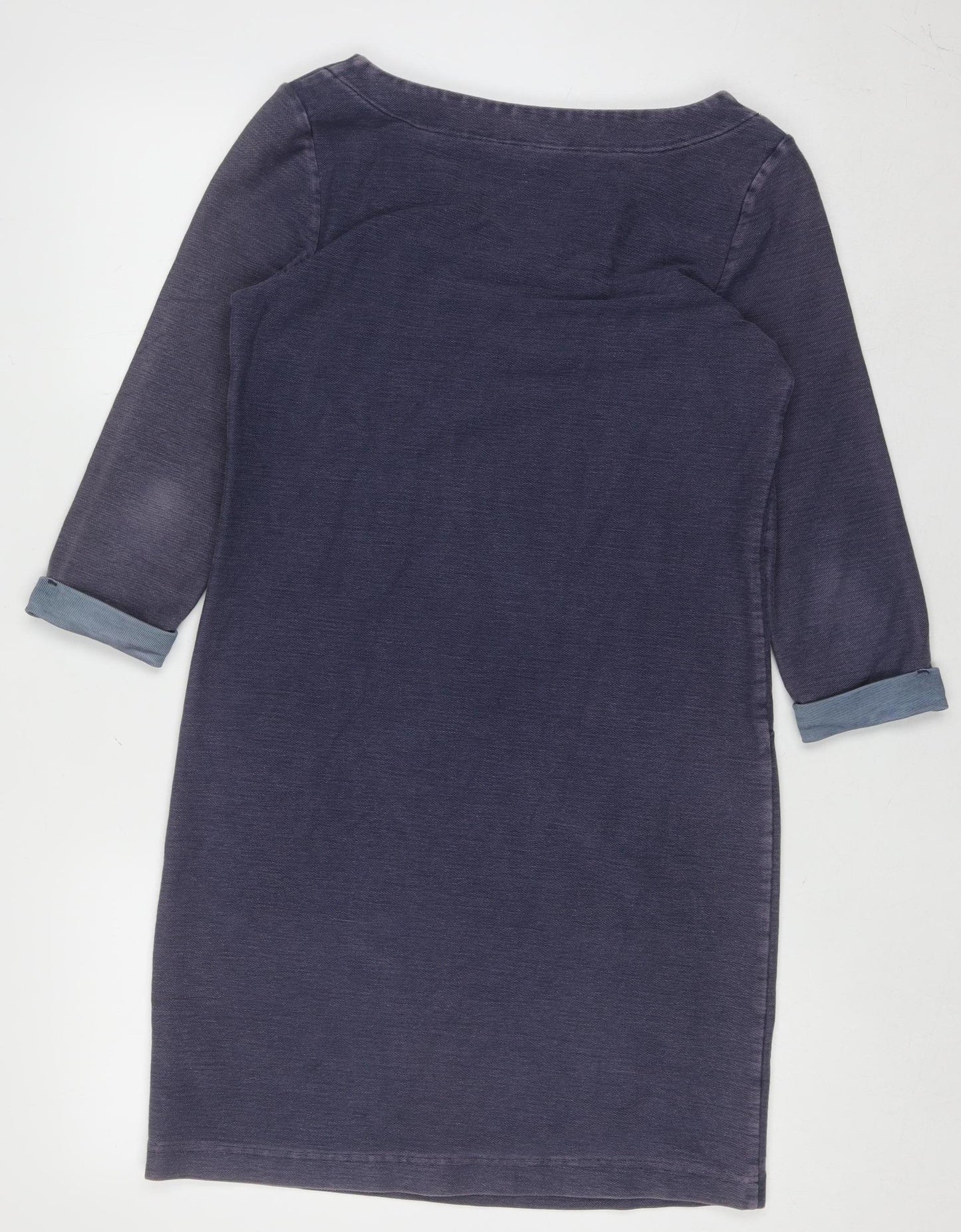 White Stuff Women's Blue Shift Dress Size 10 Cotton Blend V-Neck 3/4 Sleeve