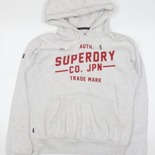 Superdry Men's Grey Pullover Hoodie Medium Graphic Print Fleece