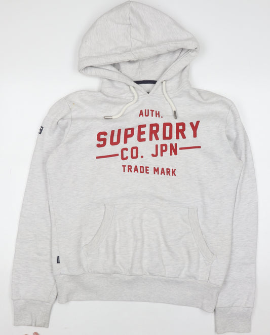 Superdry Men's Grey Pullover Hoodie Medium Graphic Print Fleece