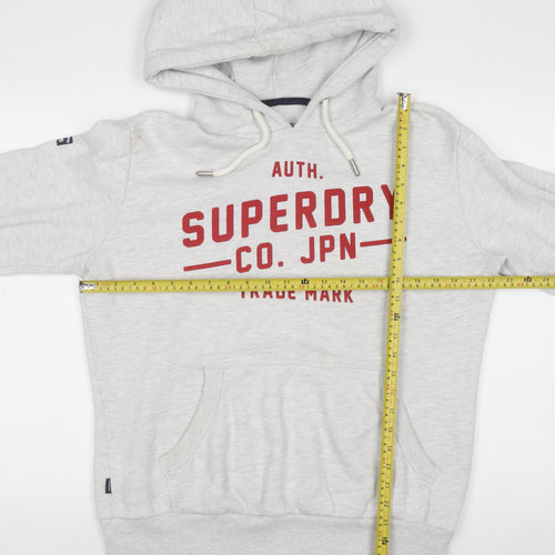 Superdry Men's Grey Pullover Hoodie Medium Graphic Print Fleece