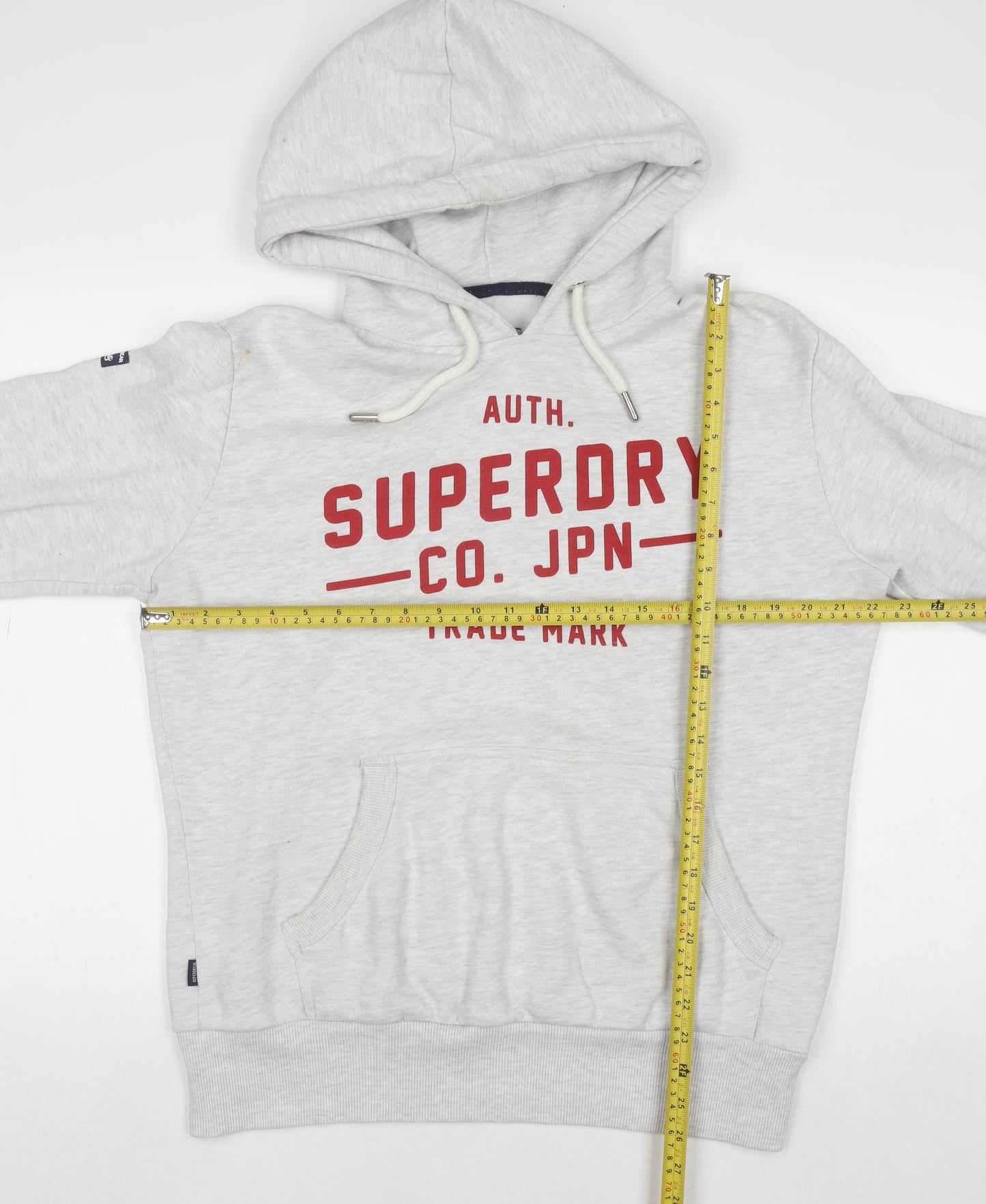 Superdry Men's Grey Pullover Hoodie Medium Graphic Print Fleece