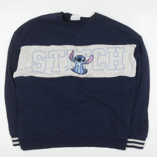 Primark Boys Blue Stitch Pullover Sweatshirt XS Disney Embroidered Jumper