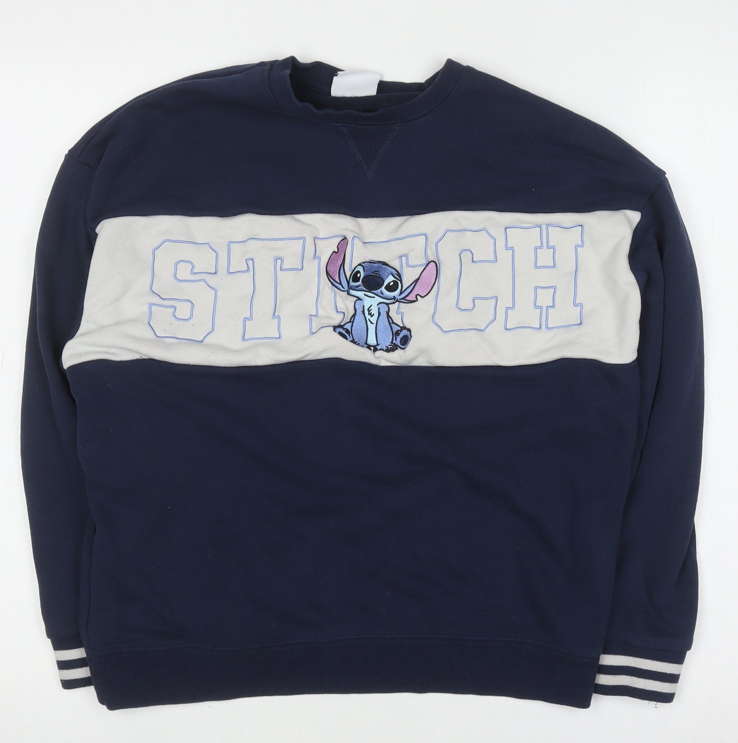 Primark Boys Blue Stitch Pullover Sweatshirt XS Disney Embroidered Jumper