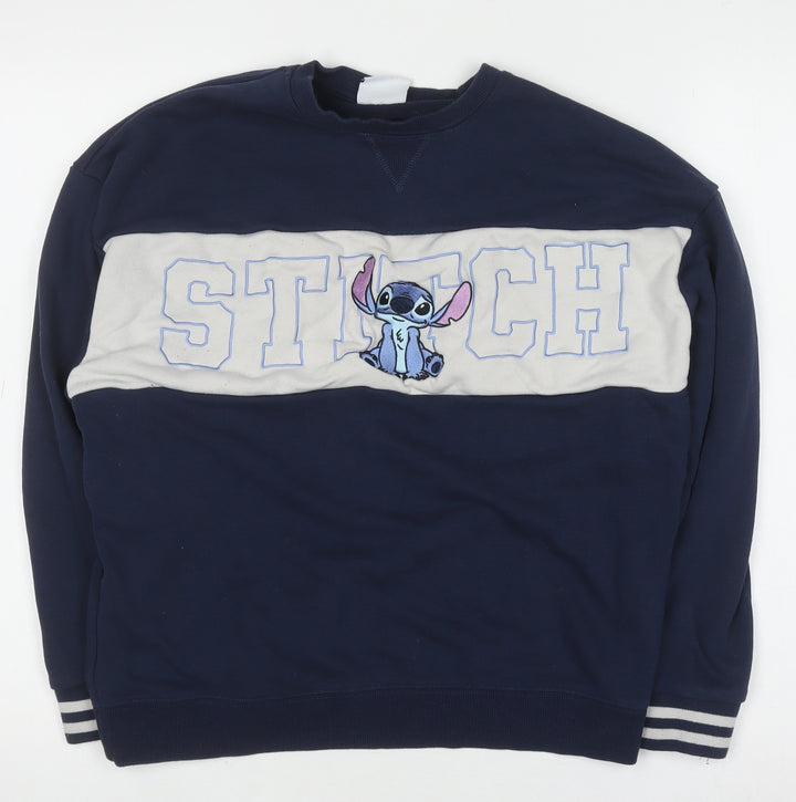 Primark Boys Blue Stitch Pullover Sweatshirt XS Disney Embroidered Jumper