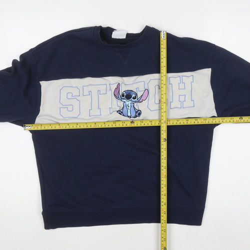 Primark Boys Blue Stitch Pullover Sweatshirt XS Disney Embroidered Jumper