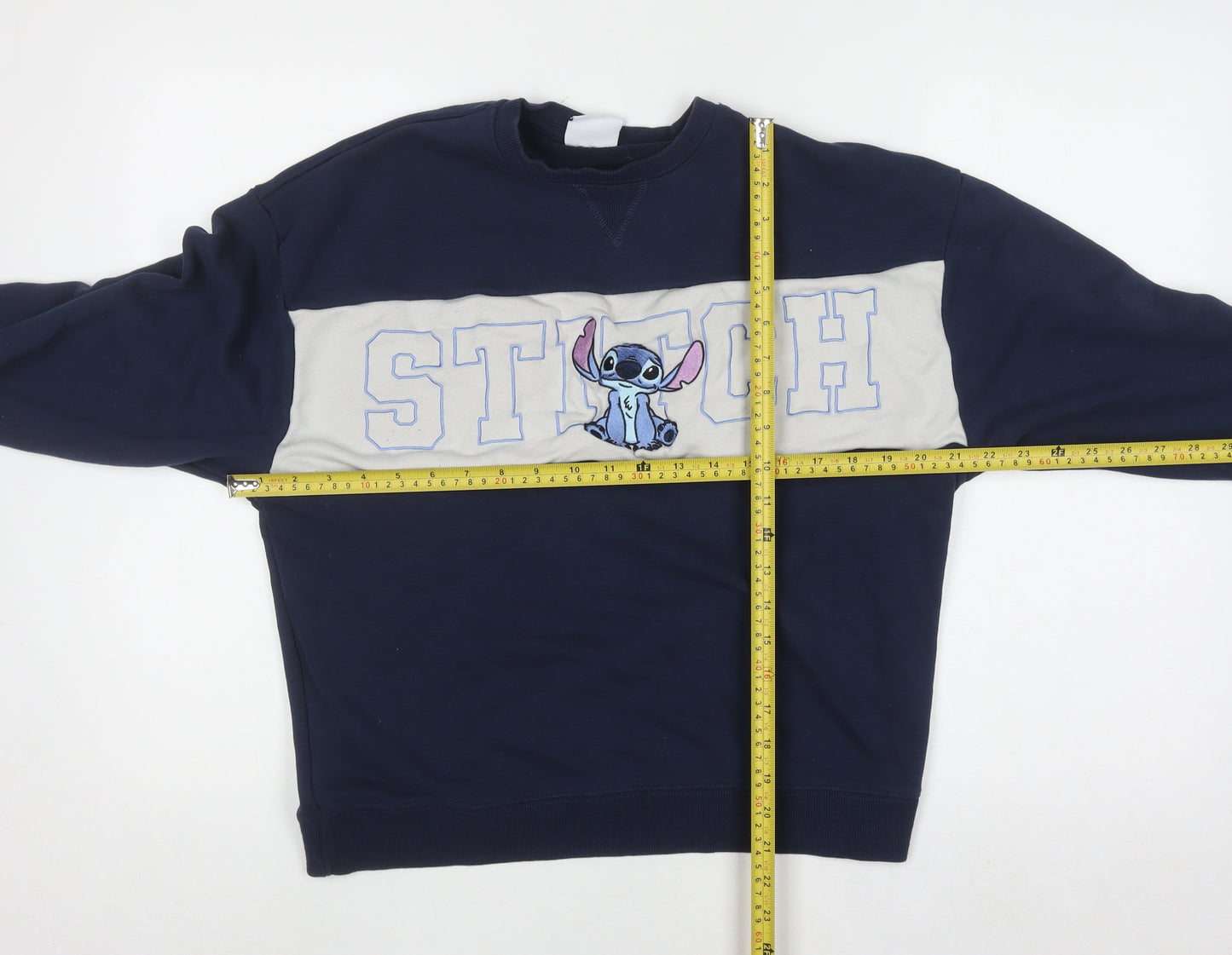 Primark Boys Blue Stitch Pullover Sweatshirt XS Disney Embroidered Jumper