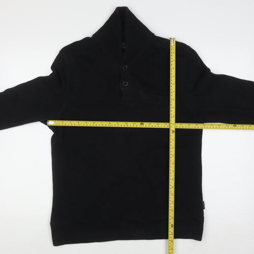 Ted Baker Men Black Cotton Henley Jumper Size L Classic Knit