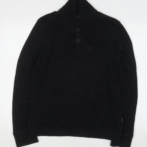 Ted Baker Men Black Cotton Henley Jumper Size L Classic Knit