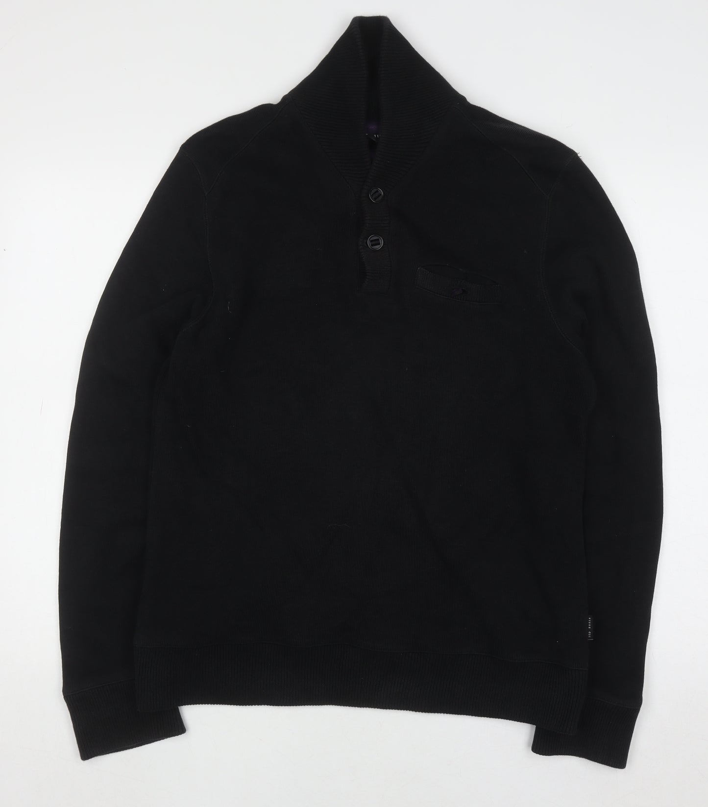 Ted Baker Men Black Cotton Henley Jumper Size L Classic Knit