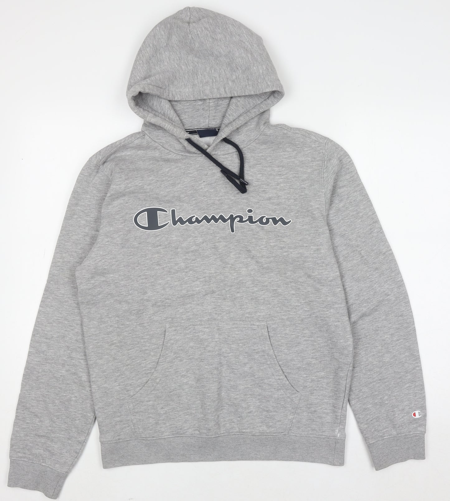 Champion Mens Grey Pullover Hoodie Medium Logo Print Sweatshirt