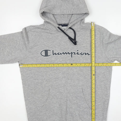 Champion Mens Grey Pullover Hoodie Medium Logo Print Sweatshirt