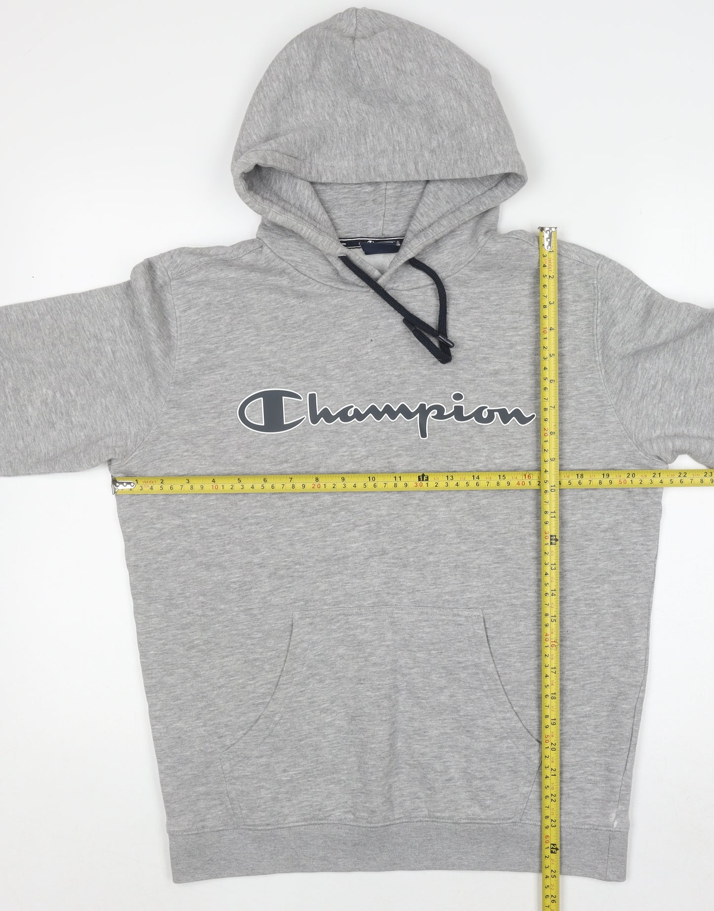 Champion Mens Grey Pullover Hoodie Medium Logo Print Sweatshirt