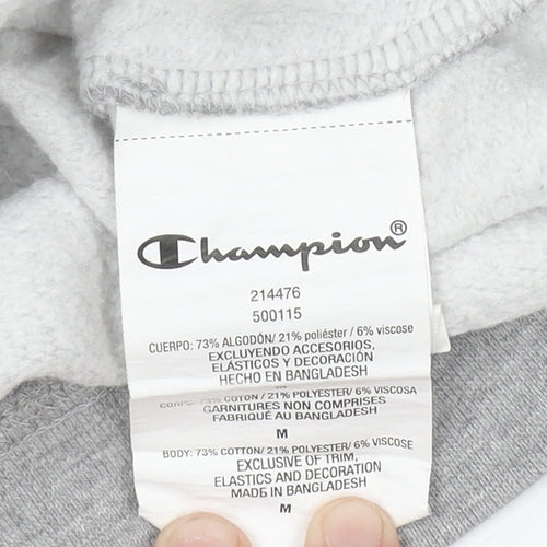 Champion Mens Grey Pullover Hoodie Medium Logo Print Sweatshirt
