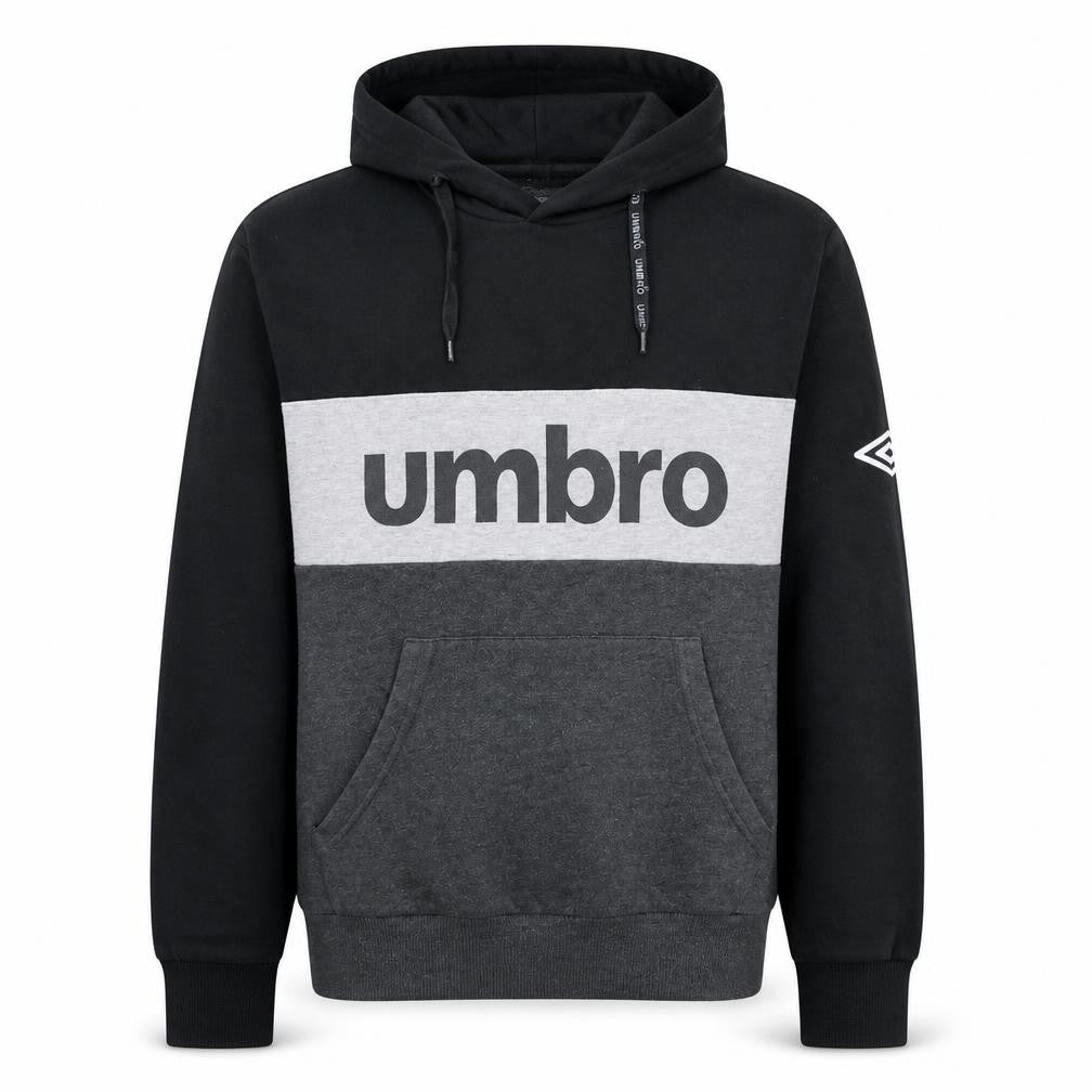 Front view of Umbro Men's Black XL Pullover Hoodie with Logo Design