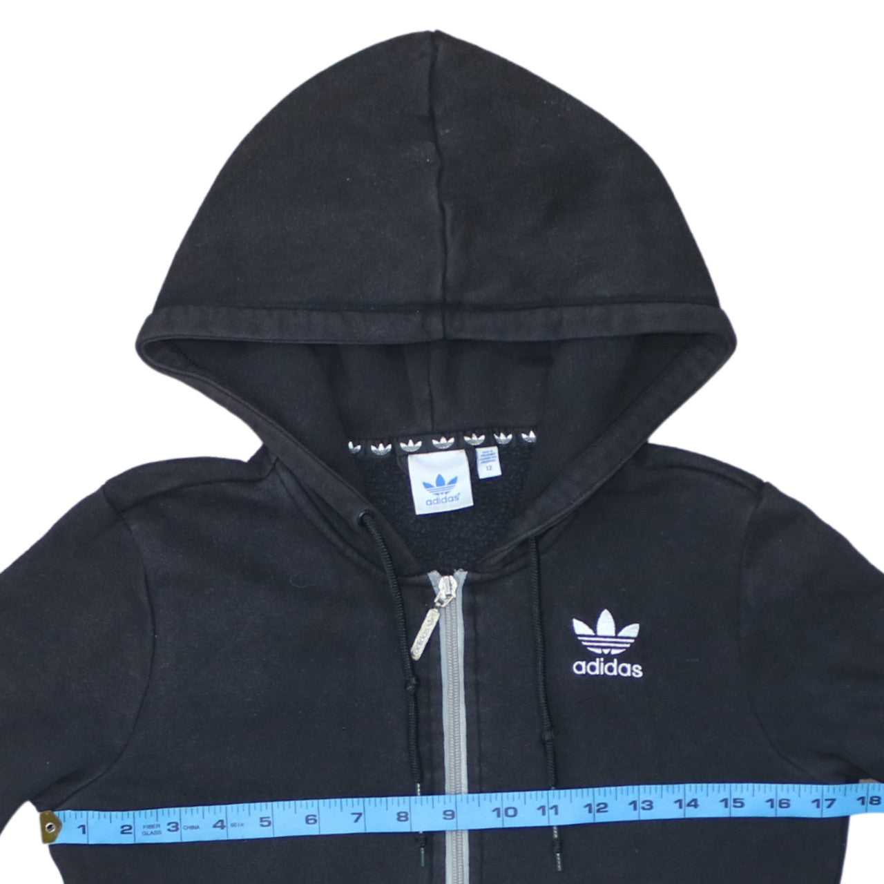 Adidas Unisex Black Grey Full Zip Hoodie Size M Sports Fleece