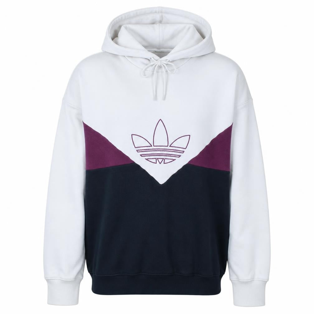 Front view of Adidas Women’s White Multicoloured Pullover Hoodie, size UK 16