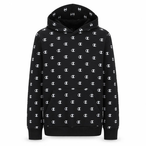 Champion Boys Black 13-14 Years Pullover Hoodie All Over Logo Print